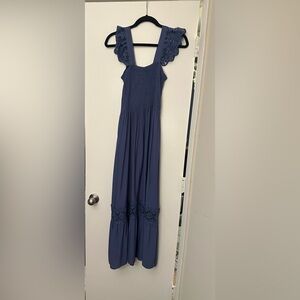 Lace-Trimmed Blue Maxi Dress